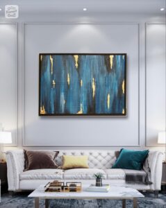 Maryam Art Gallery ציור קנבס בעבודת יד בצבע כחול זהב