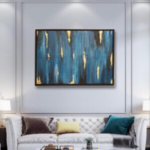 Maryam Art Gallery ציור קנבס בעבודת יד בצבע כחול זהב בשיטת טקסטורה
